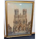 William Herdman - 'Cathedral Rheims', watercolour, signed and dated 1877 recto, titled label