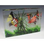 A rectangular glass aquarium slab ornament, in the style of Alfredo Barbini, the interior