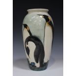 A Moorcroft Pottery Penguin pattern vase, designed by Sally Tuffin, circa 1989, impressed marks to