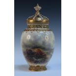 A good Worcester porcelain potpourri vase, pierced cover and liner, circa 1920, the ovoid body