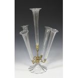 A gilt metal mounted clear glass epergne, late 19th Century, the spreading circular base