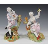 A pair of Continental porcelain Meissen style figures, late 19th/early 20th Century, modelled as a