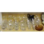 A mixed group of glassware, mostly 19th Century and later, including a pair of faceted finger bowls,