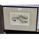 E.J. Maybery - 'Lynmouth Harbour', monochrome etching, signed and titled in pencil, approx 15.5cm