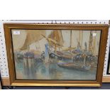 Follower of Frank Brangwyn - Boats in Harbour, early 20th Century watercolour, indistinctly signed