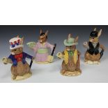 A group of four Royal Doulton Bunnykins teapots and covers, comprising 'Geisha Girl', D7126, 'Aussie