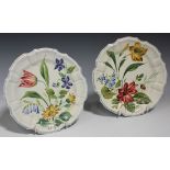 A pair of Nove faience side plates, late 19th Century, typically painted with floral sprays, painted