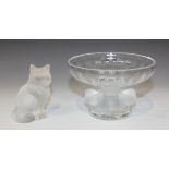 A Lalique frosted and clear glass Nogent footed dish, modern, the circular top supported on a stem
