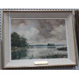Hubert Bauer - 'Soft Light on the Marshes', oil on canvas, signed recto, titled label verso,