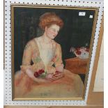 Early 20th Century British School - Study of a Seated Lady holding Roses, watercolour, approx 64cm x