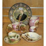 A Royal Doulton Dickens Series Ware plate, D6306, together with a Lancaster & Sandland pink lustre