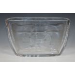 An Orrefors clear glass vase by Nils Landberg, mid-20th Century, of rectangular curved form, one