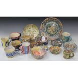 A small collection of Jane McCall painted pottery, comprising three bowls, circular plate, two small