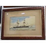 W. Richards - View of a Twin-masted Steamship in Coastal Waters, watercolour, signed, approx 19cm