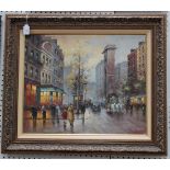 Walter Sita - Paris Street Scene, oil on canvas, signed recto, label verso, approx 49cm x 60cm,