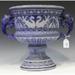 A large Westerwald stoneware two handled footed jardinière, late 19th Century, the circular top