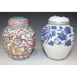 A Bursley Ware Charlotte Rhead pottery ginger jar and cover, mid-20th Century, decorated with tulips