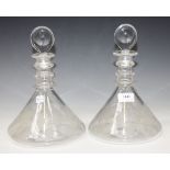 A pair of Brierley engraved glass ship's decanters and stoppers, 20th Century, the bodies engraved