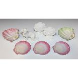 Three Wedgwood pottery small scallop shell dishes, circa 1878, with pink edged detail, impressed and