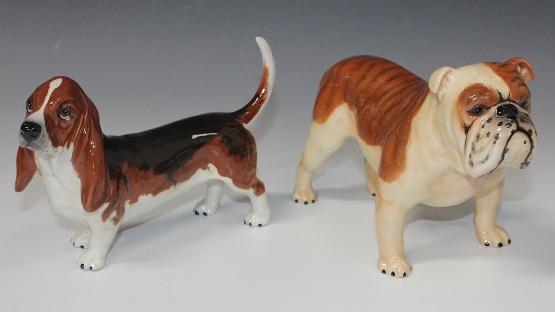 Two Beswick dogs, comprising Basset Hound 'Fochno Trinket', model No. 2045A, and Bulldog 'Basford