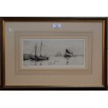 William Lionel Wyllie - Dutch Estuary, early 20th Century monochrome etching, signed in pencil,