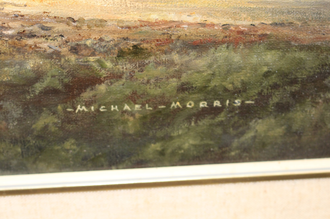 Michael Morris - Landscape View with a Farmer and Shire Horses beside a Stream, oil on canvas, - Image 2 of 3