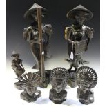 A group of mid/late 20th Century Balinese carved hardwood figures, including a pair of figures of