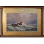 G.S. Walters - Sailing Barge anchored in Stormy Waters, watercolour with gouache, signed and dated