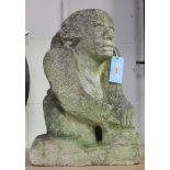 A 19th Century carved stone gargoyle figure of a man with his hands resting together, height