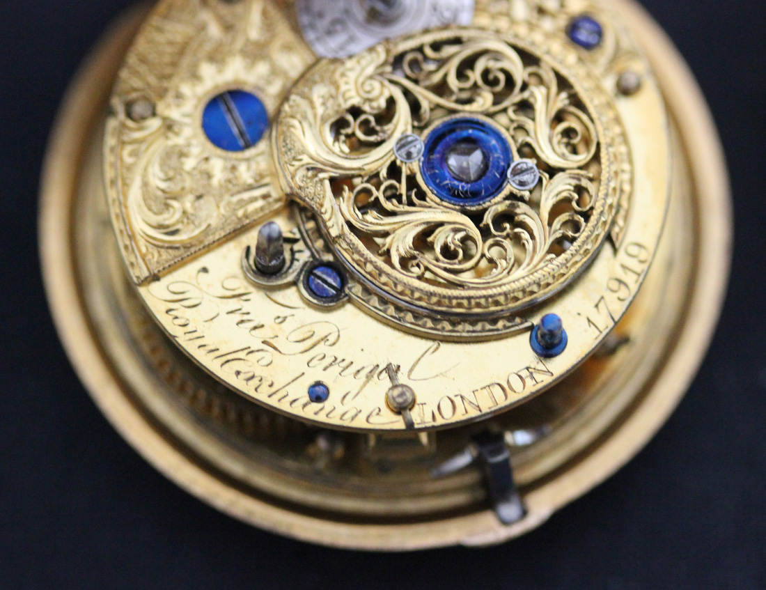 A gold and enamelled twin cased keywind open-faced pocket watch, the gilt fusee movement with a - Image 7 of 9