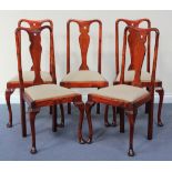 A set of five early 20th Century Queen Anne style walnut dining chairs with vase shaped backs