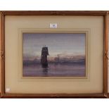 Cathcart William Methven - Sailing Vessel in Calm Coastal Waters at Dusk, watercolour, signed,