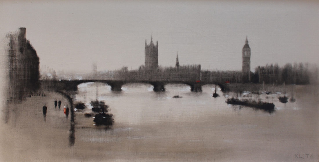 Anthony Robert Klitz - View of Westminster from the Thames, 20th Century oil on canvas, signed,
