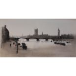 Anthony Robert Klitz - View of Westminster from the Thames, 20th Century oil on canvas, signed,