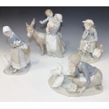 Four Lladro porcelain figures, comprising Feeding the Ducks, No. 4849, boxed, Shepherdess with