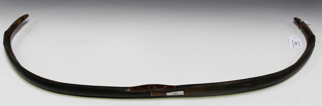 An early 19th Century Turkish composite recurve bow with red painted and gilt decorated qabza,