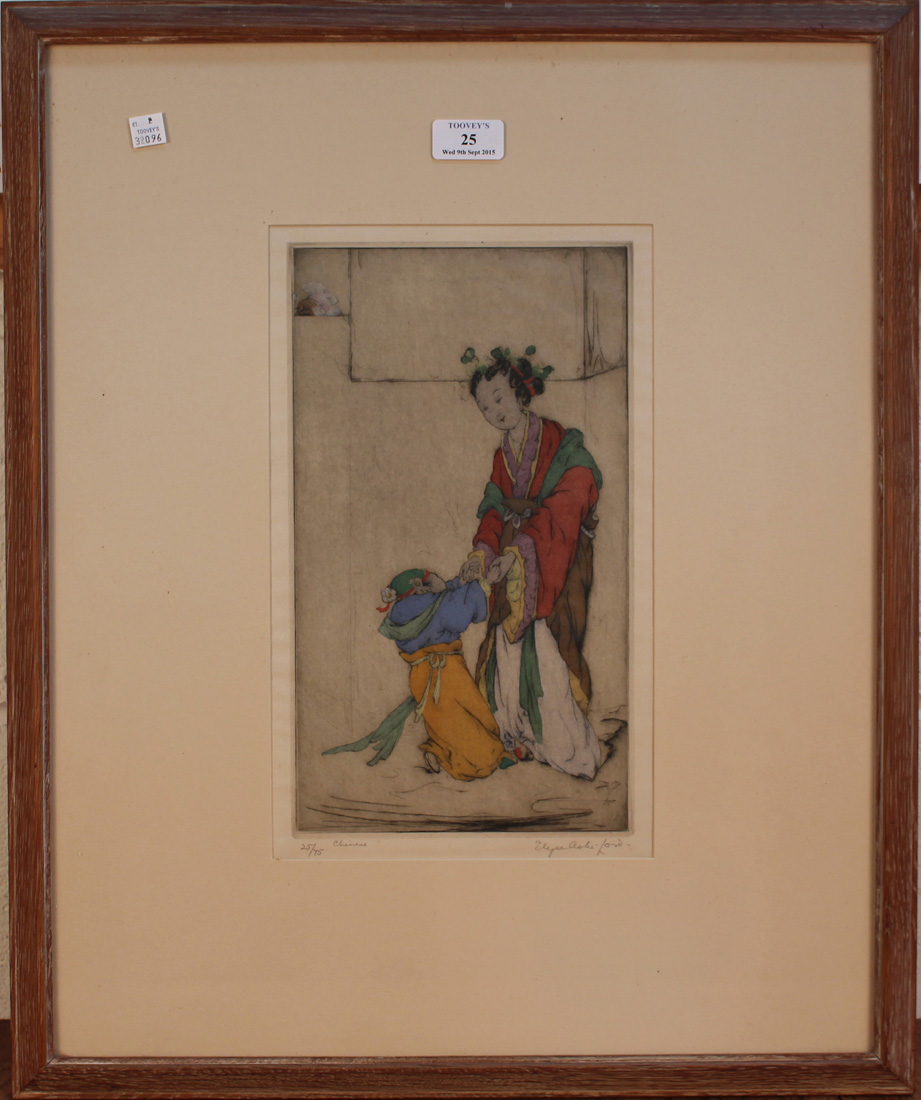 Elyse Ashe Lord - 'Chinese', hand-coloured etching, signed, titled and editioned 25/75 in pencil,