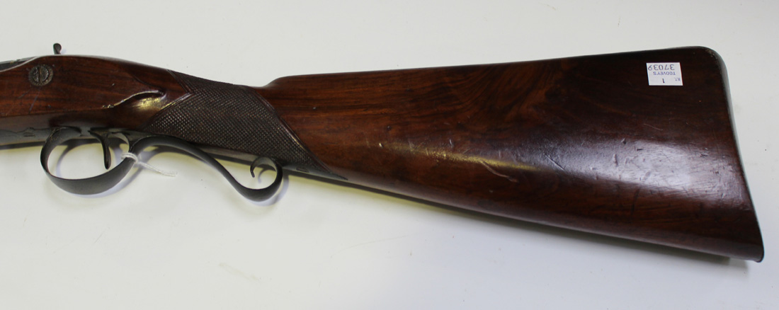 A 20 bore percussion sporting gun, barrel length approx 80cm, gold lined at breech, converted to - Image 4 of 5