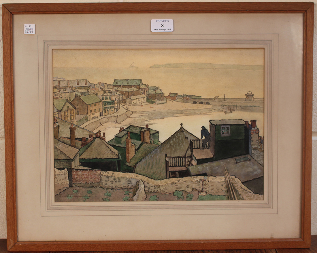 Thomas Maidment - 'St. Ives from Barnoon', pencil, ink and watercolour, signed recto, titled