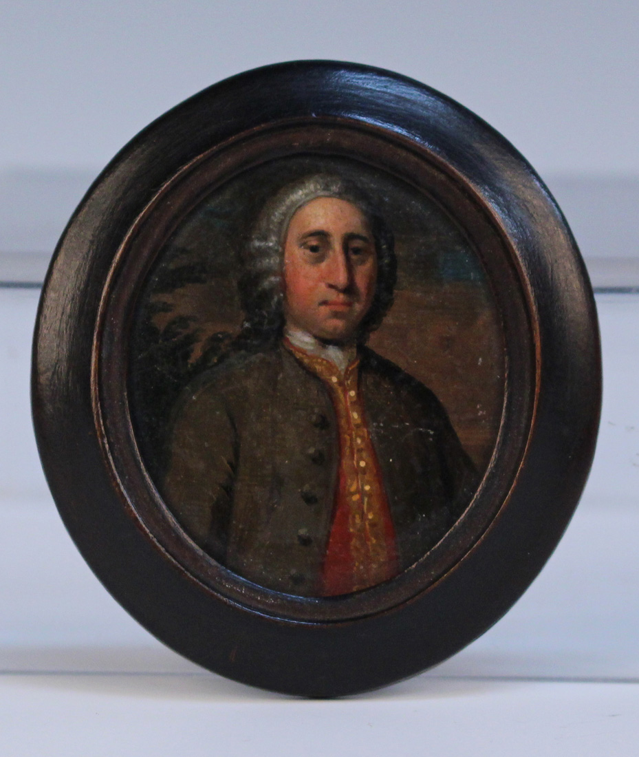 Late 18th Century British School - Oval Miniature Portrait of a Gentleman in a Landscape, oil on