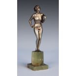 Josef Lorenzl - an Art Deco silvered cast bronze full-length figure of a dancing girl, standing with