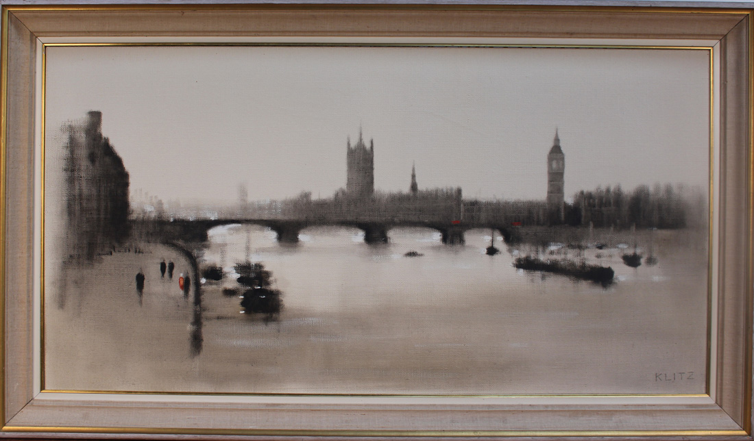 Anthony Robert Klitz - View of Westminster from the Thames, 20th Century oil on canvas, signed, - Image 4 of 4