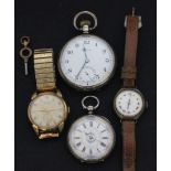 A silver cased keyless wind open-faced gentleman's pocket watch, the jewelled lever movement