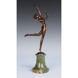 Josef Lorenzl - an Art Deco brown finished cast bronze full-length figure of a nude dancing girl,