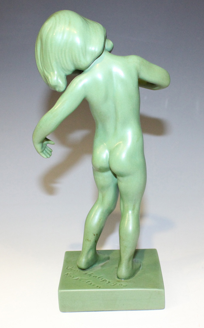 A Danish P. Ipsens Enke jade green glazed terracotta figure of 'Venus Kalipygos', early 20th - Image 5 of 6