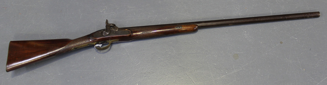 A 10 bore percussion sporting gun, barrel length approx 83.5cm, the barrel border engraved, the lock