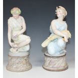 A near pair of Rudolstadt Volkstedt porcelain figures, late 19th Century, allegorical of the