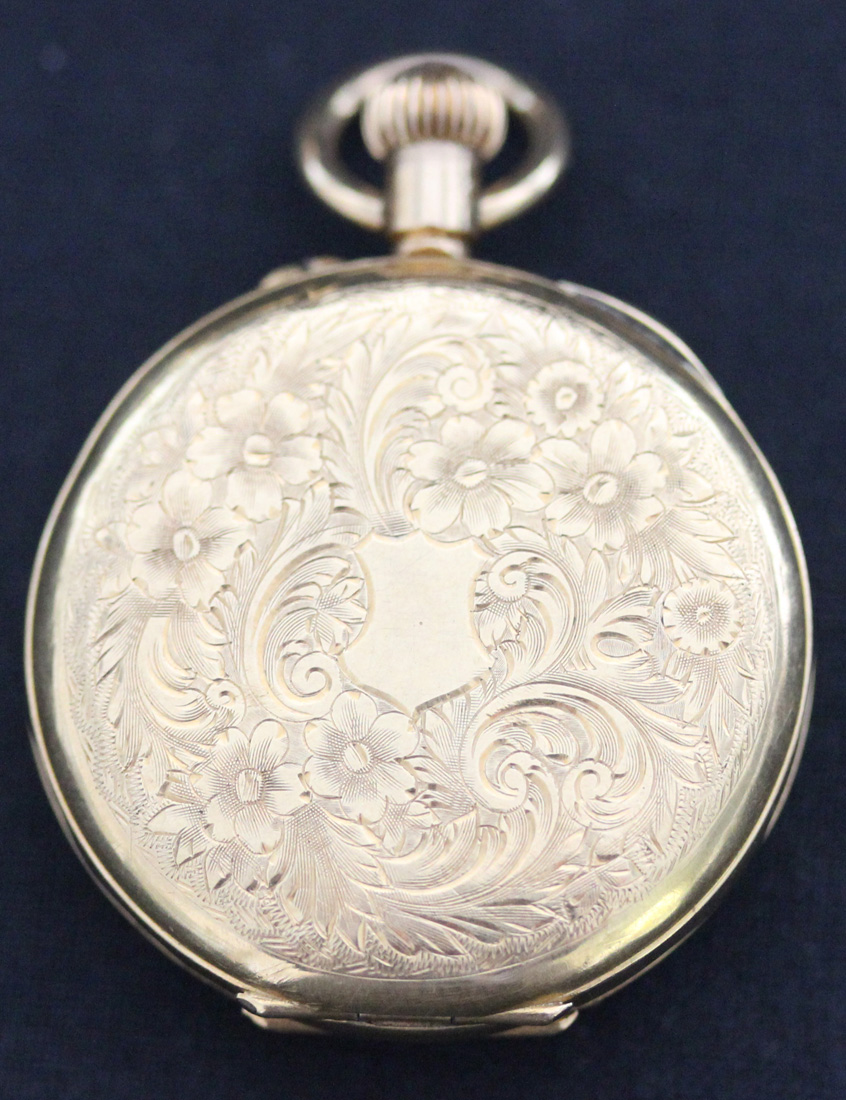 A gold keywind hunting cased lady's fob watch with an unsigned gilt jewelled lever movement, the - Image 5 of 6