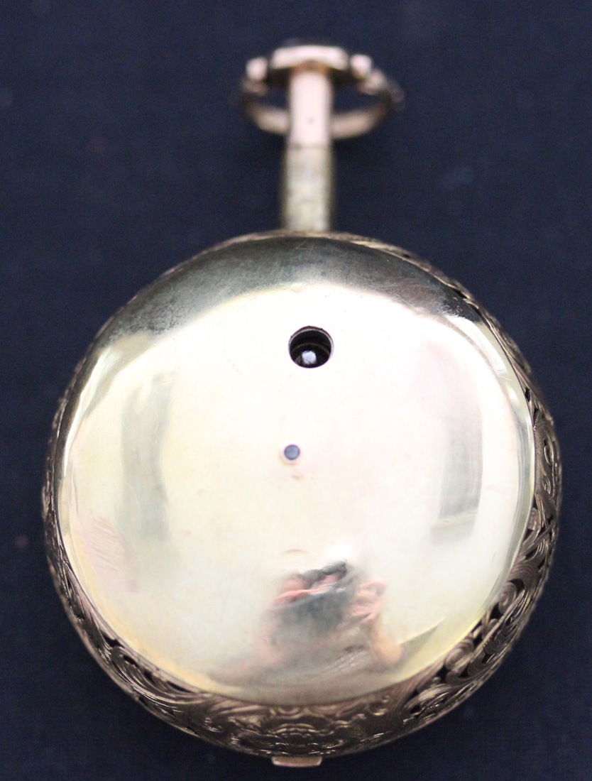 A mid-18th Century gold repoussé cased plunge quarter repeating open-faced pocket watch, the gilt - Image 9 of 11