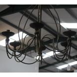 A 20th Century wrought iron six branch ceiling light, together with a Dutch style electrolier.